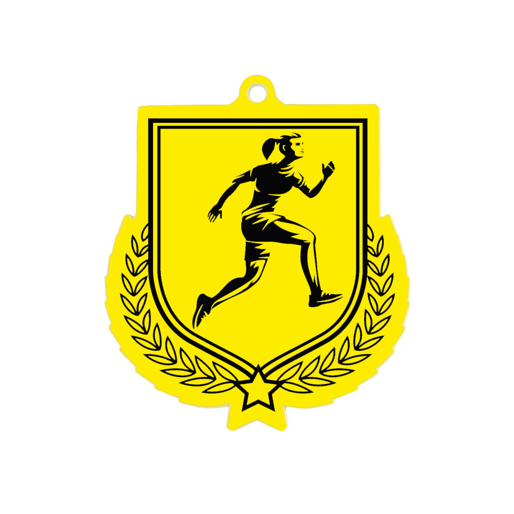 Colour Printed Female Runner Shield Shaped Medal