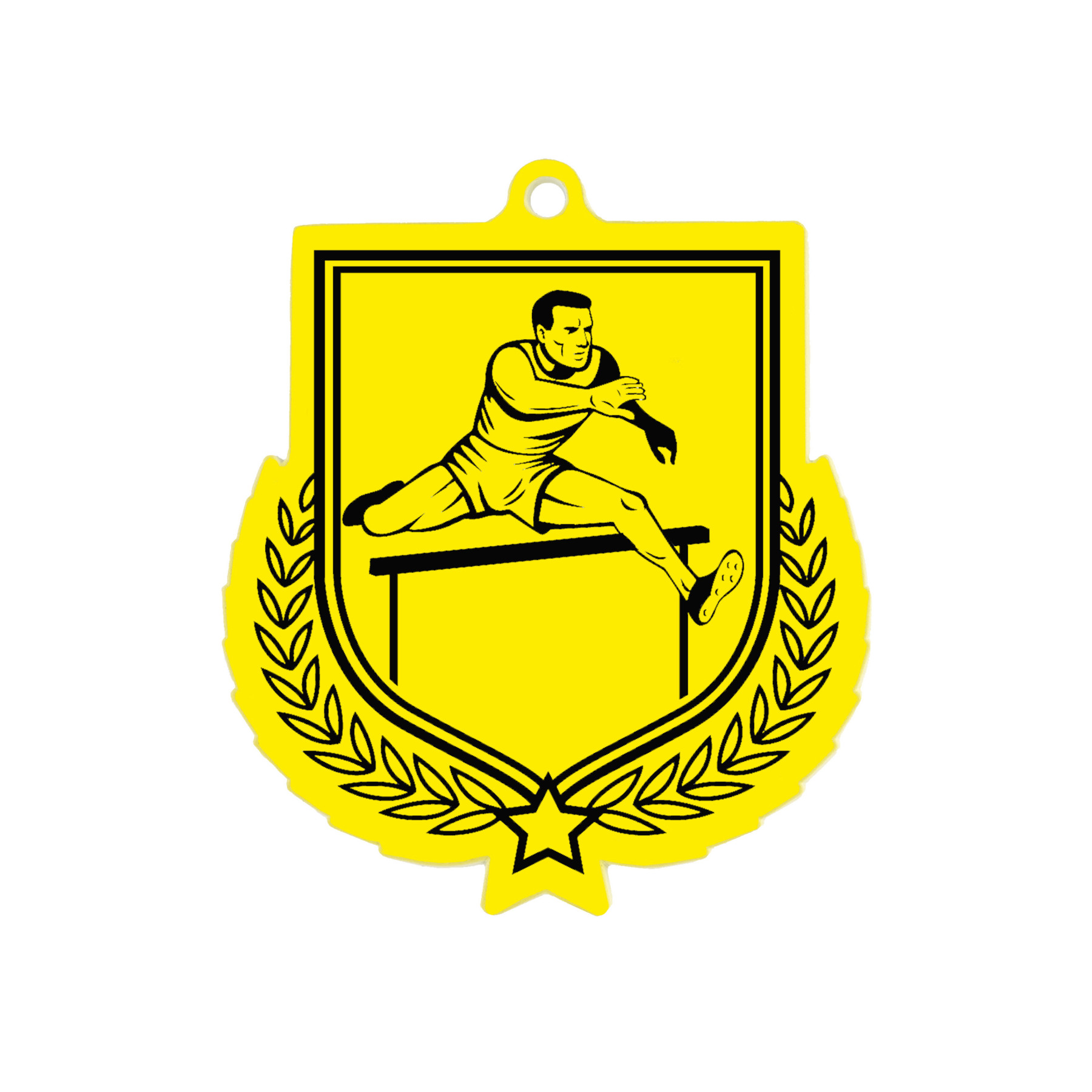 Colour Printed Male Hurdles Shield Shaped Medal