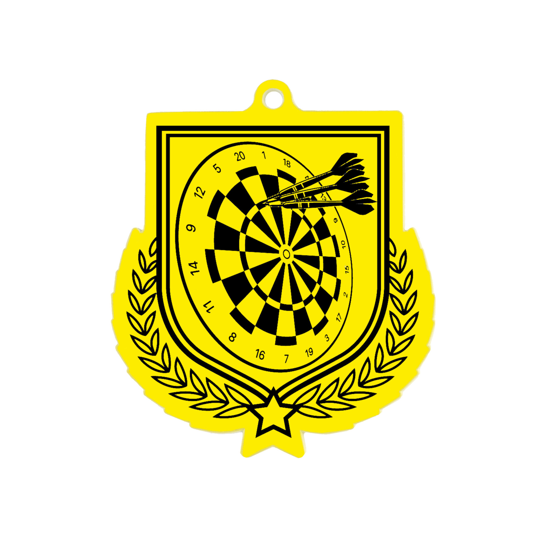 Colour Printed Darts Shield Shaped Medal