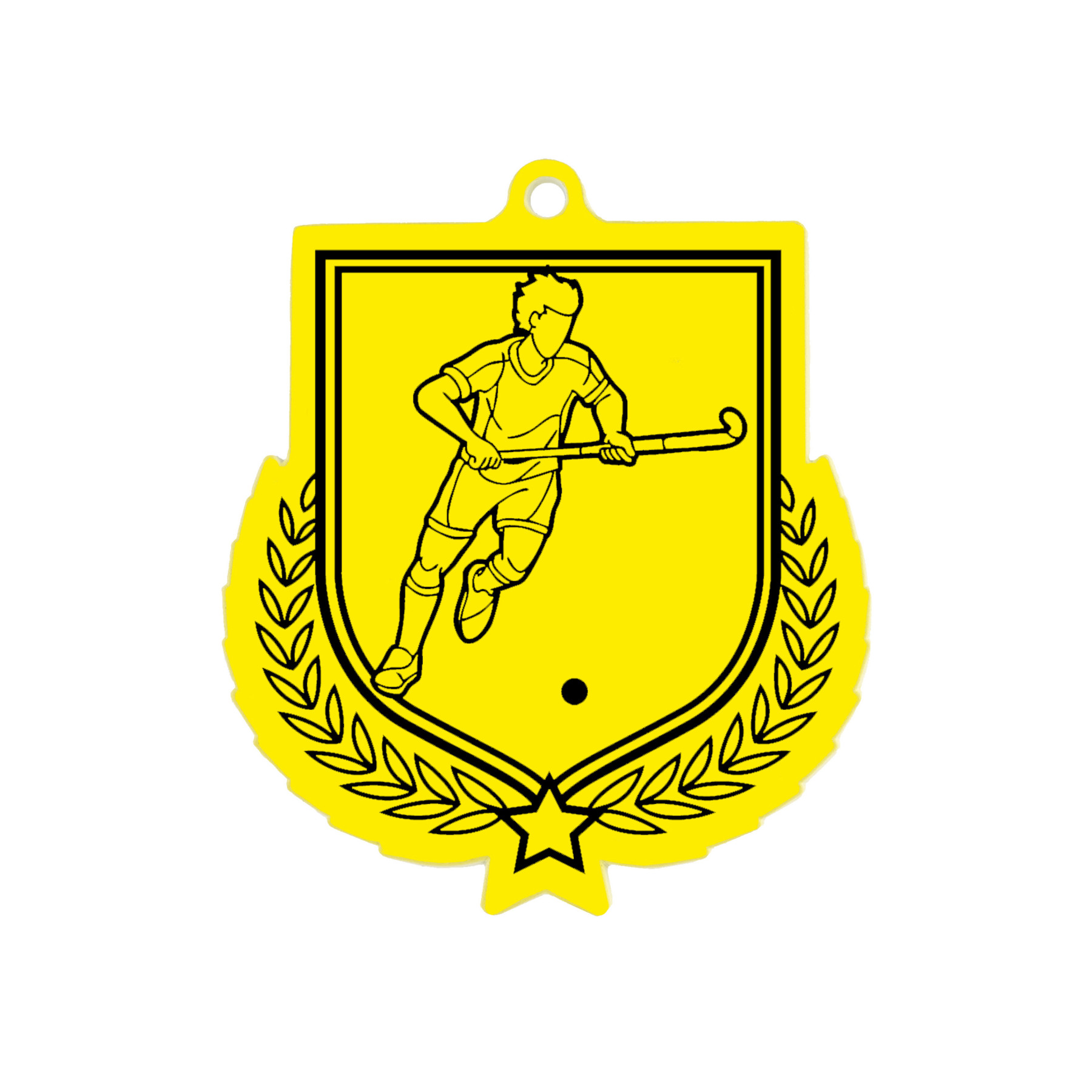 Colour Printed Male Hockey Shield Shaped Medal