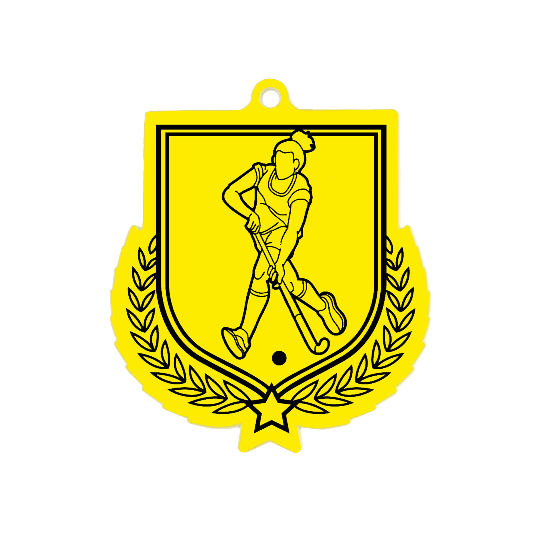 Colour Printed Female Hockey Shield Shaped Medal