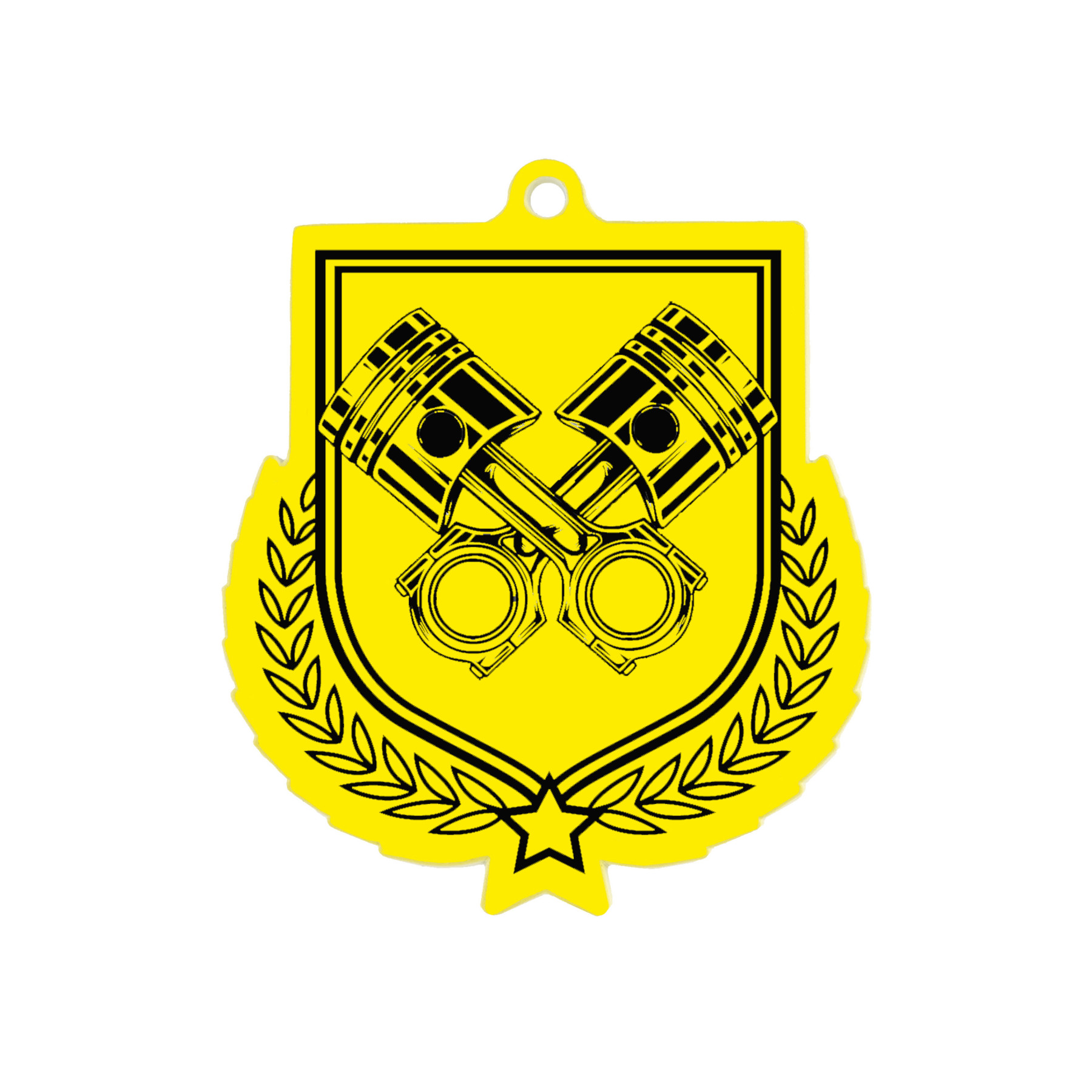 Colour Printed Motorsport Piston Shield Shaped Medal