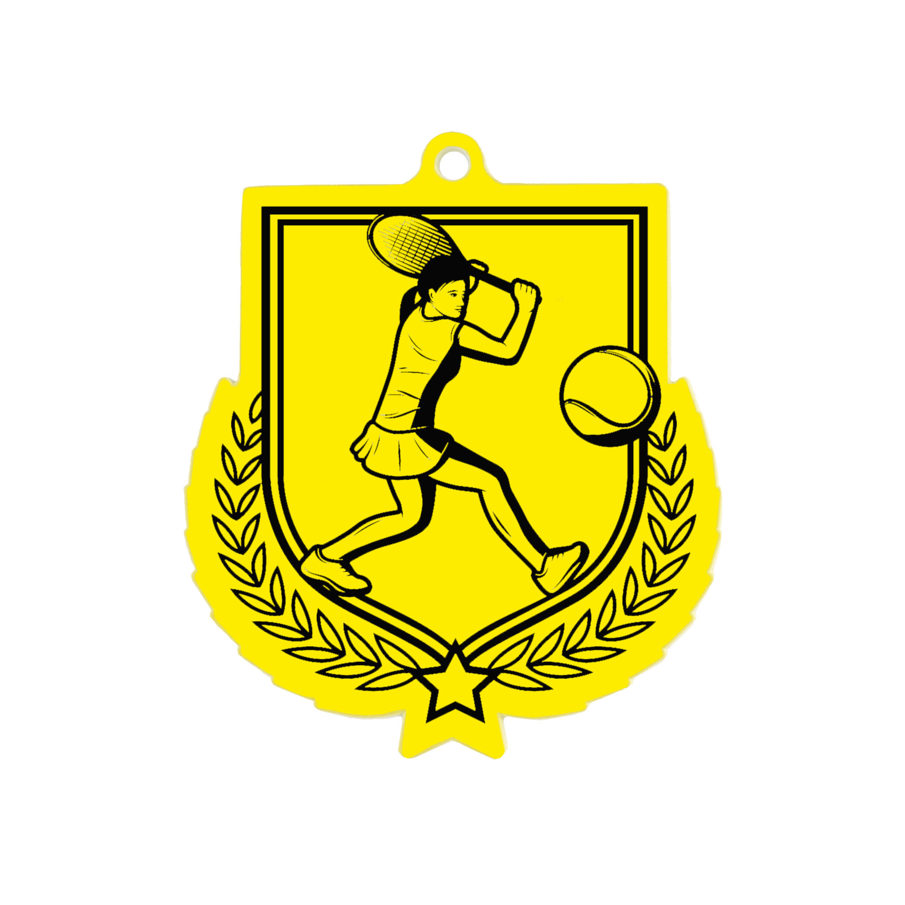 Colour Printed Female Tennis Shield Shaped Medal