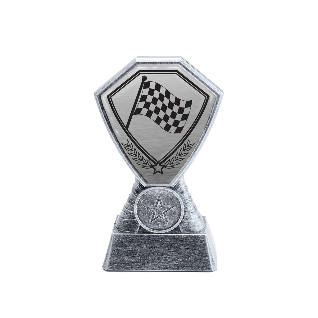 Antique Silver Motorsport Chequered Flag Plastic Tower