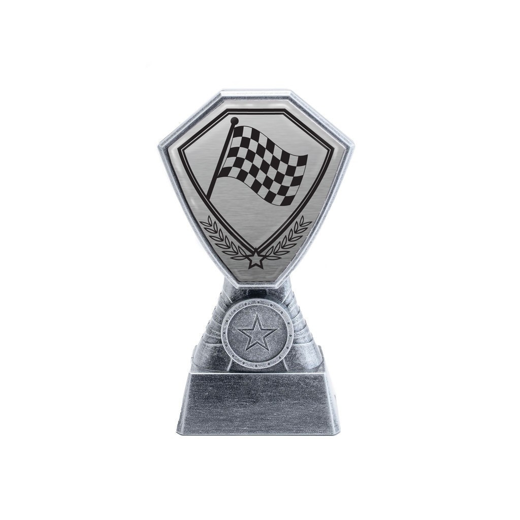 Antique Silver Motorsport Chequered Flag Plastic Tower