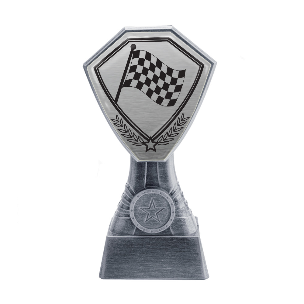 Antique Silver Motorsport Chequered Flag Plastic Tower