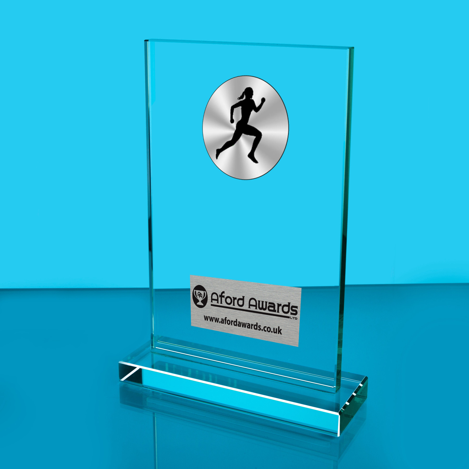 Female Athletics Thick Glass Plaque with Black Presentation Box