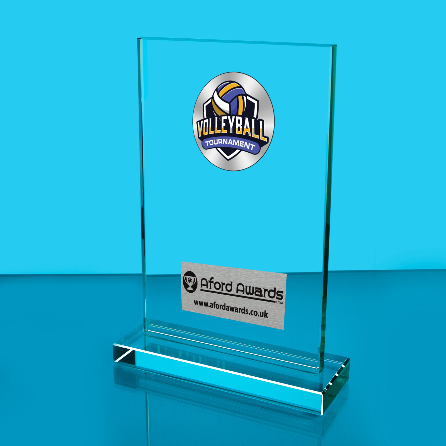 Beach Volleyball Thick Glass Plaque with Black Presentation Box