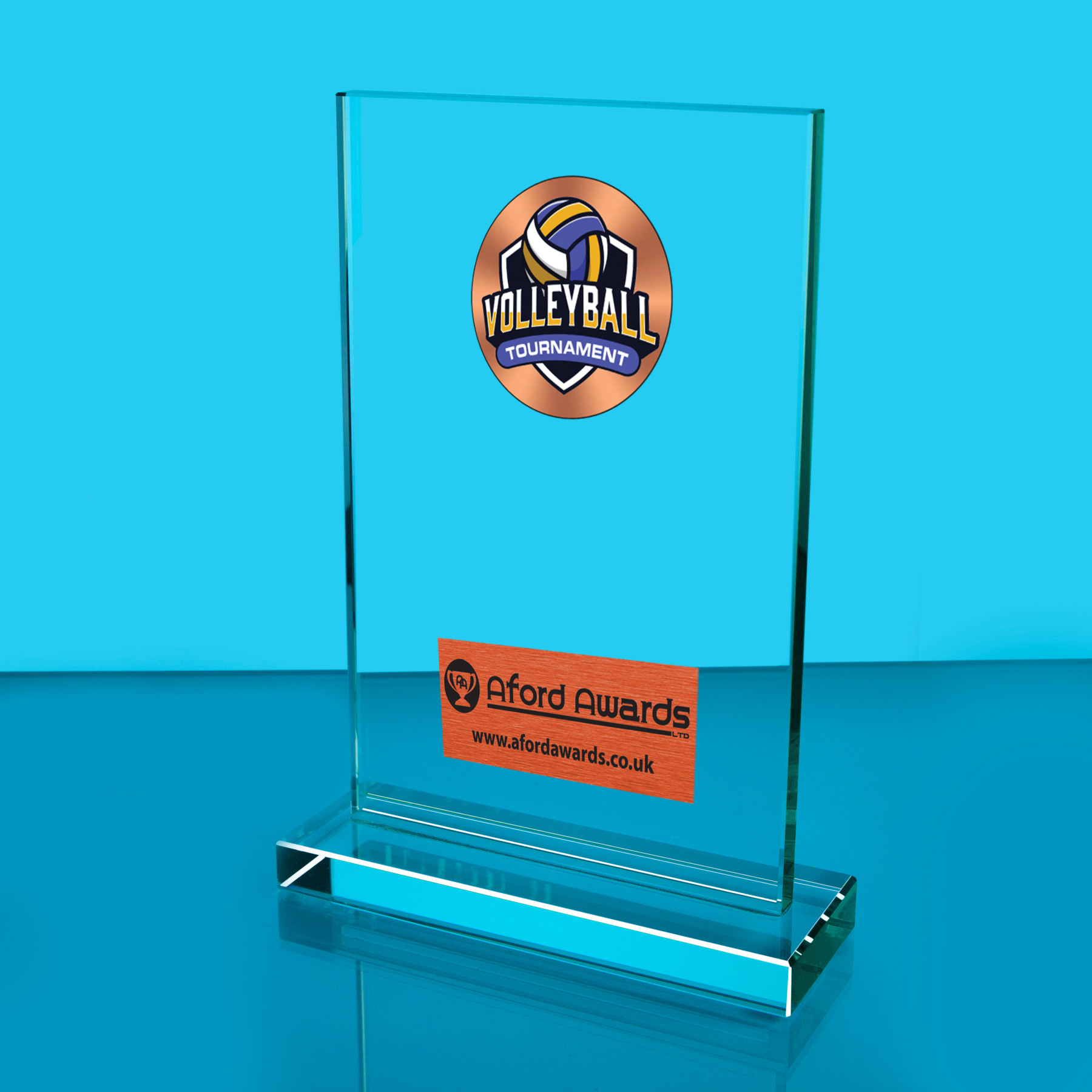Beach Volleyball Thick Glass Plaque with Black Presentation Box