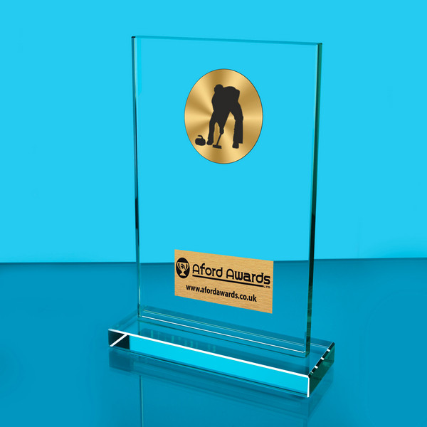 Curling Thick Glass Plaque with Black Presentation Box