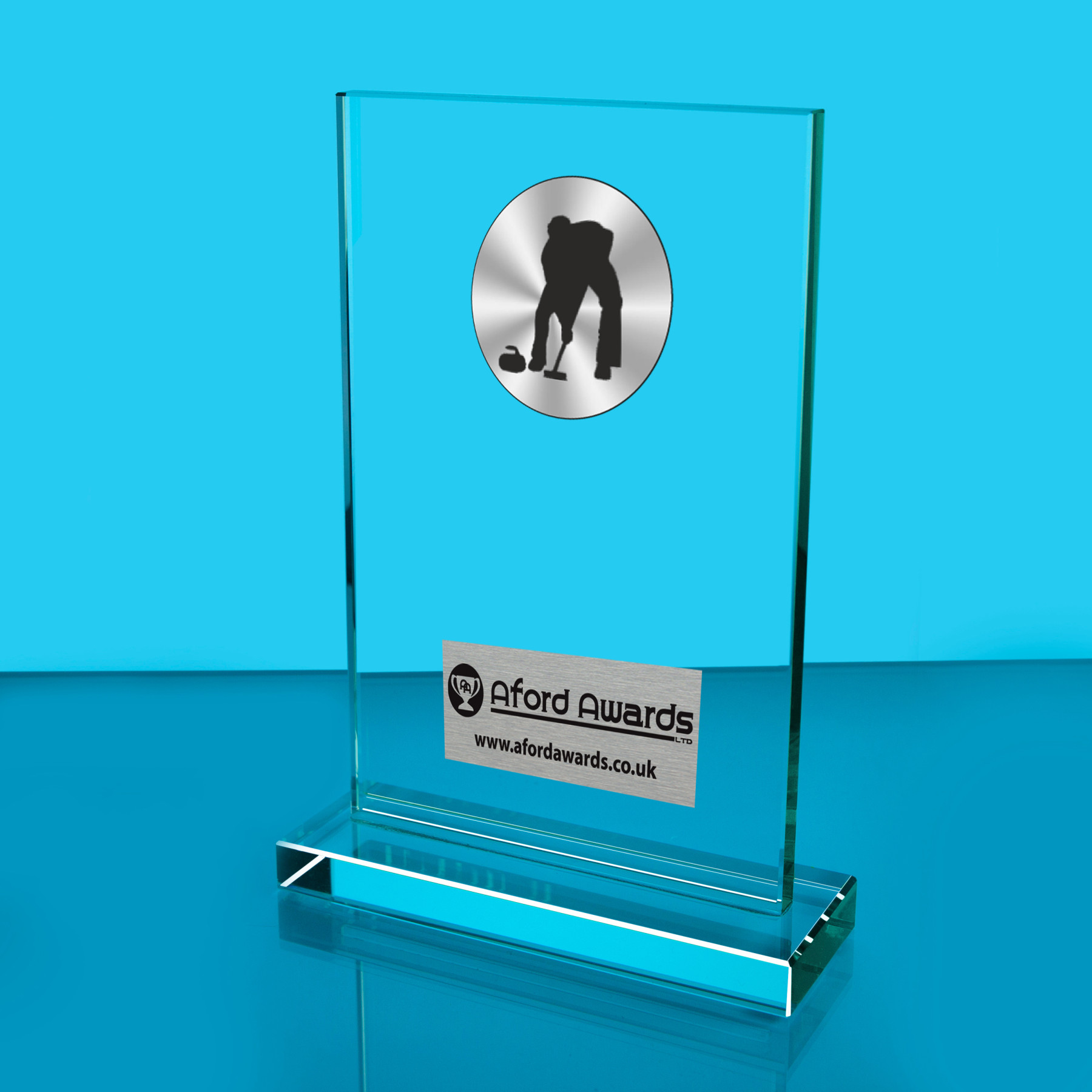 Curling Thick Glass Plaque with Black Presentation Box