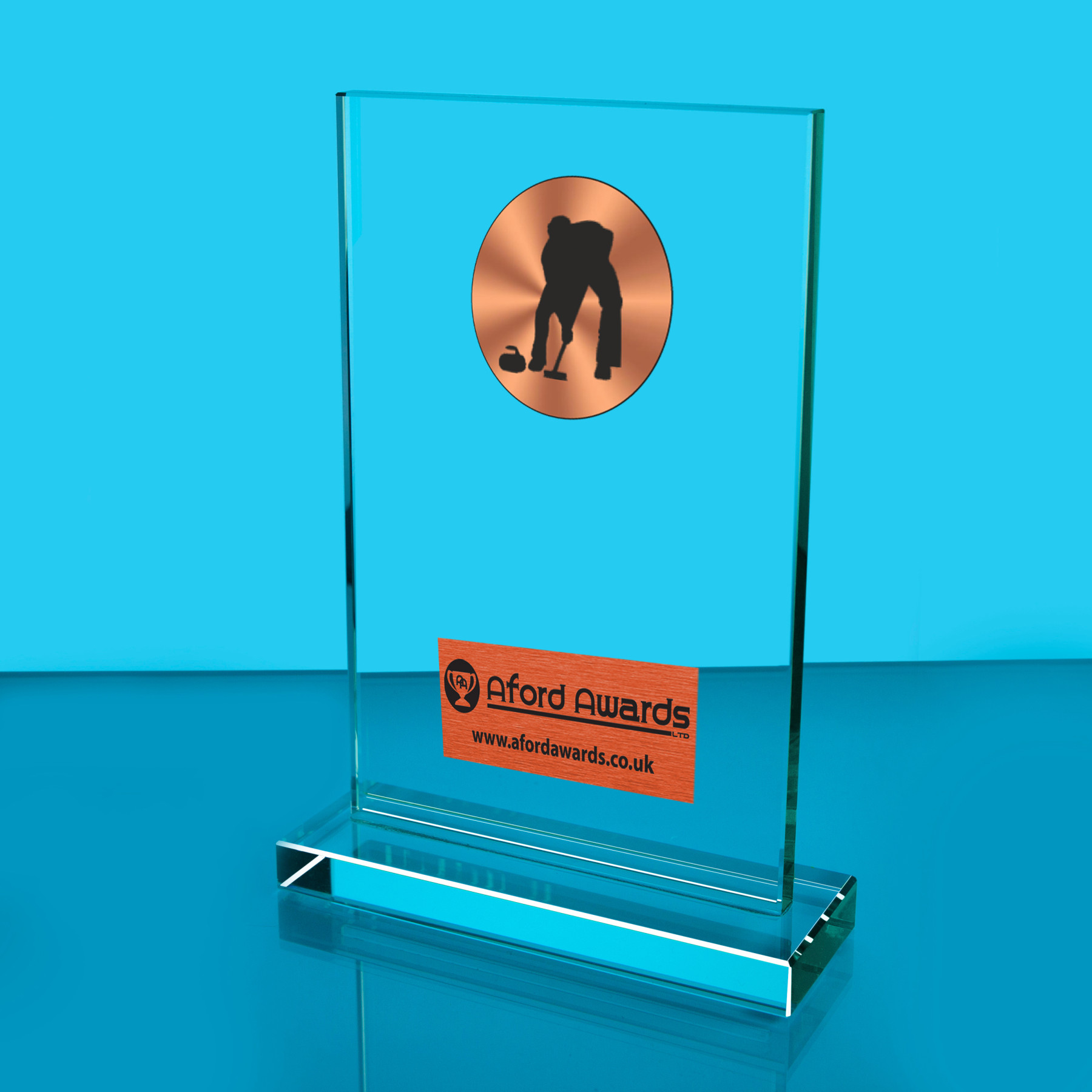 Curling Thick Glass Plaque with Black Presentation Box
