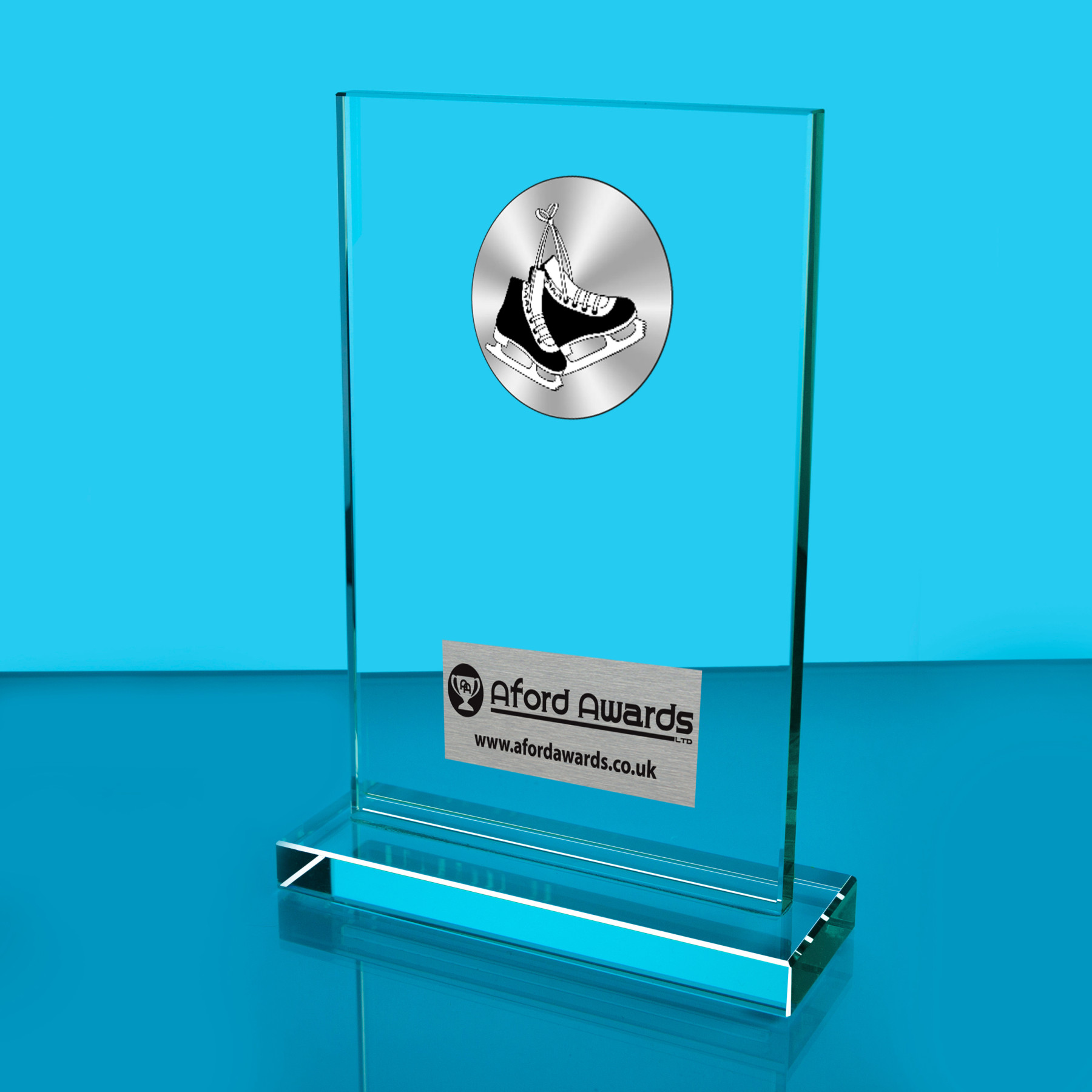 Ice Skating Thick Glass Plaque with Black Presentation Box