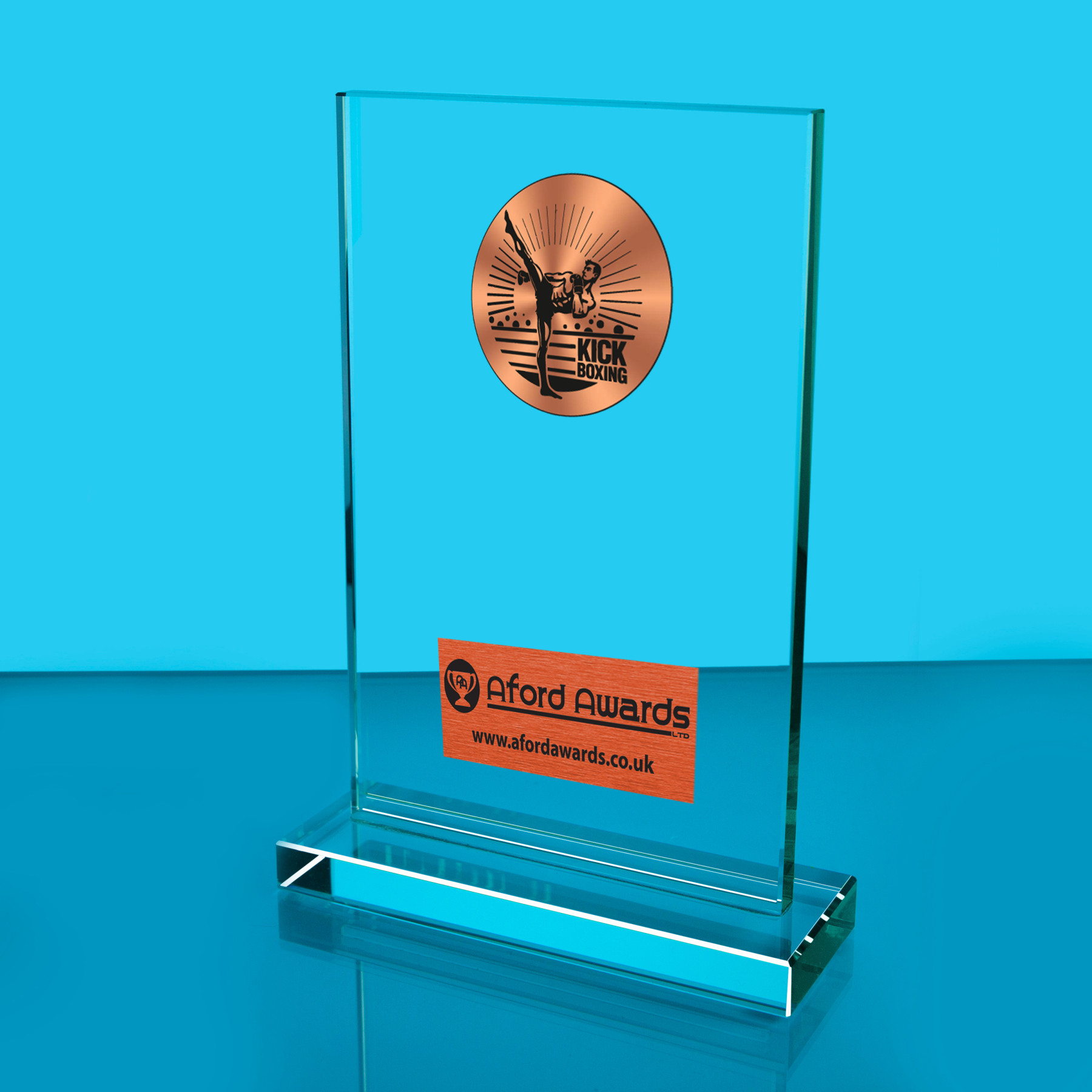 Kickboxing Thick Glass Plaque with Black Presentation Box