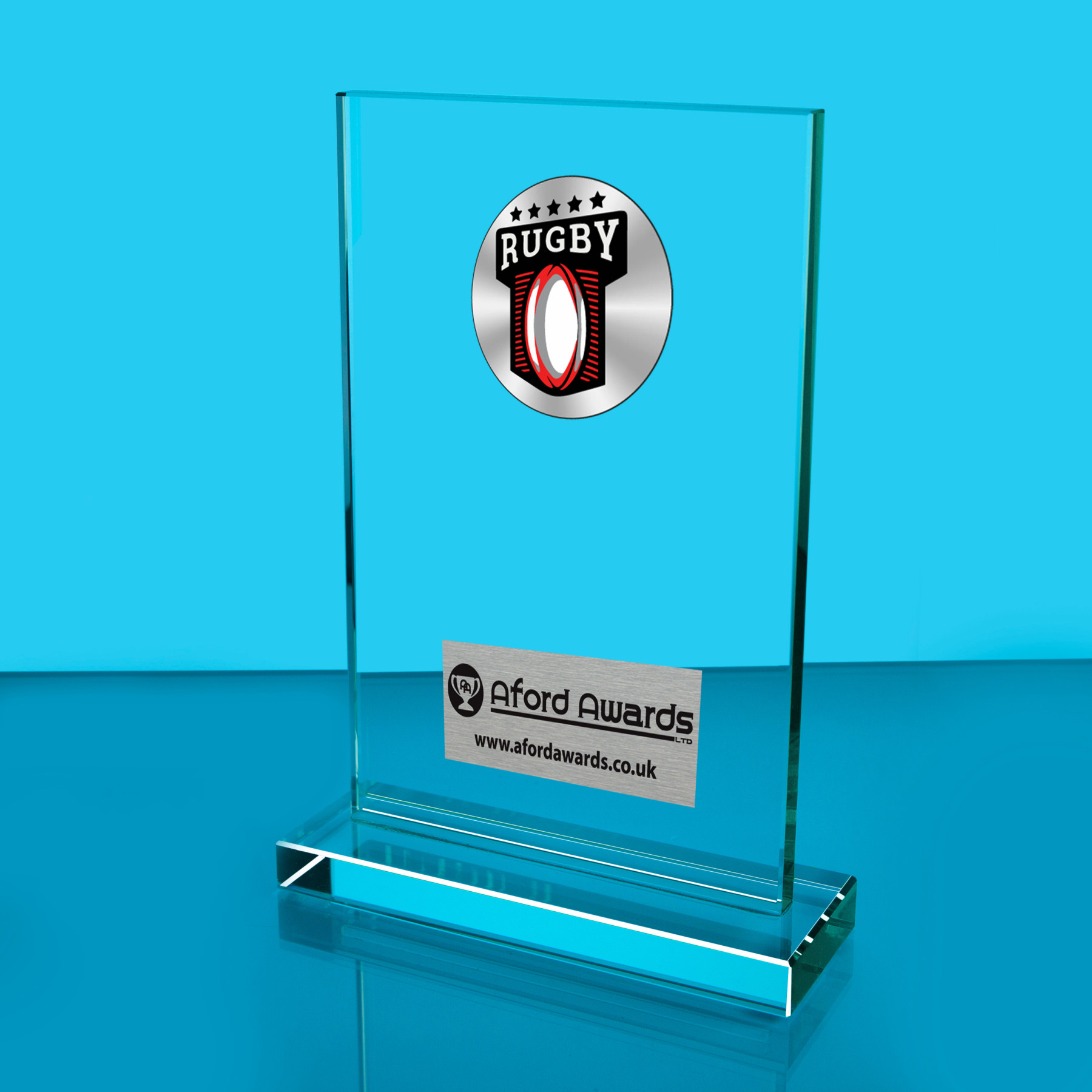 Rugby Thick Glass Plaque with Black Presentation Box