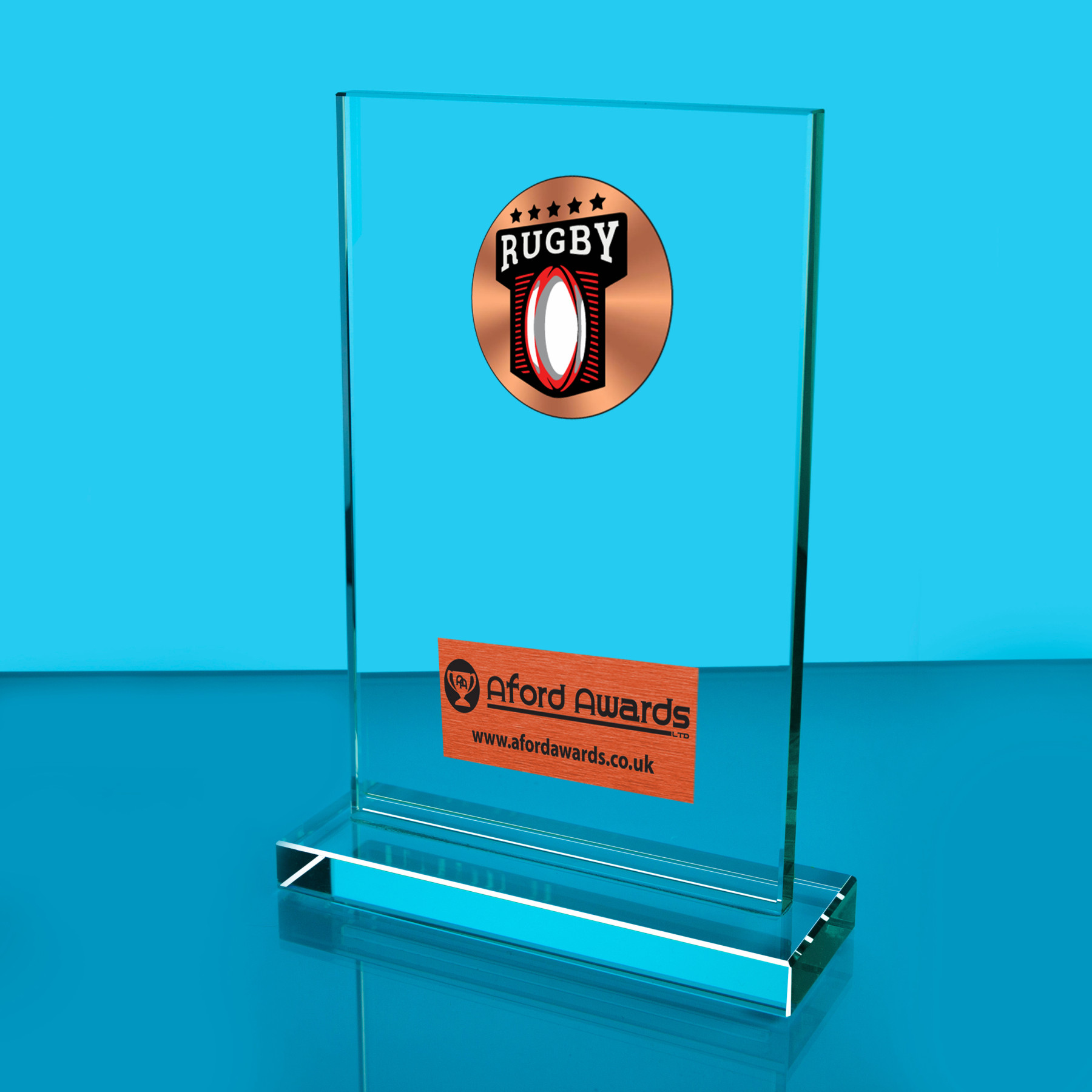 Rugby Thick Glass Plaque with Black Presentation Box