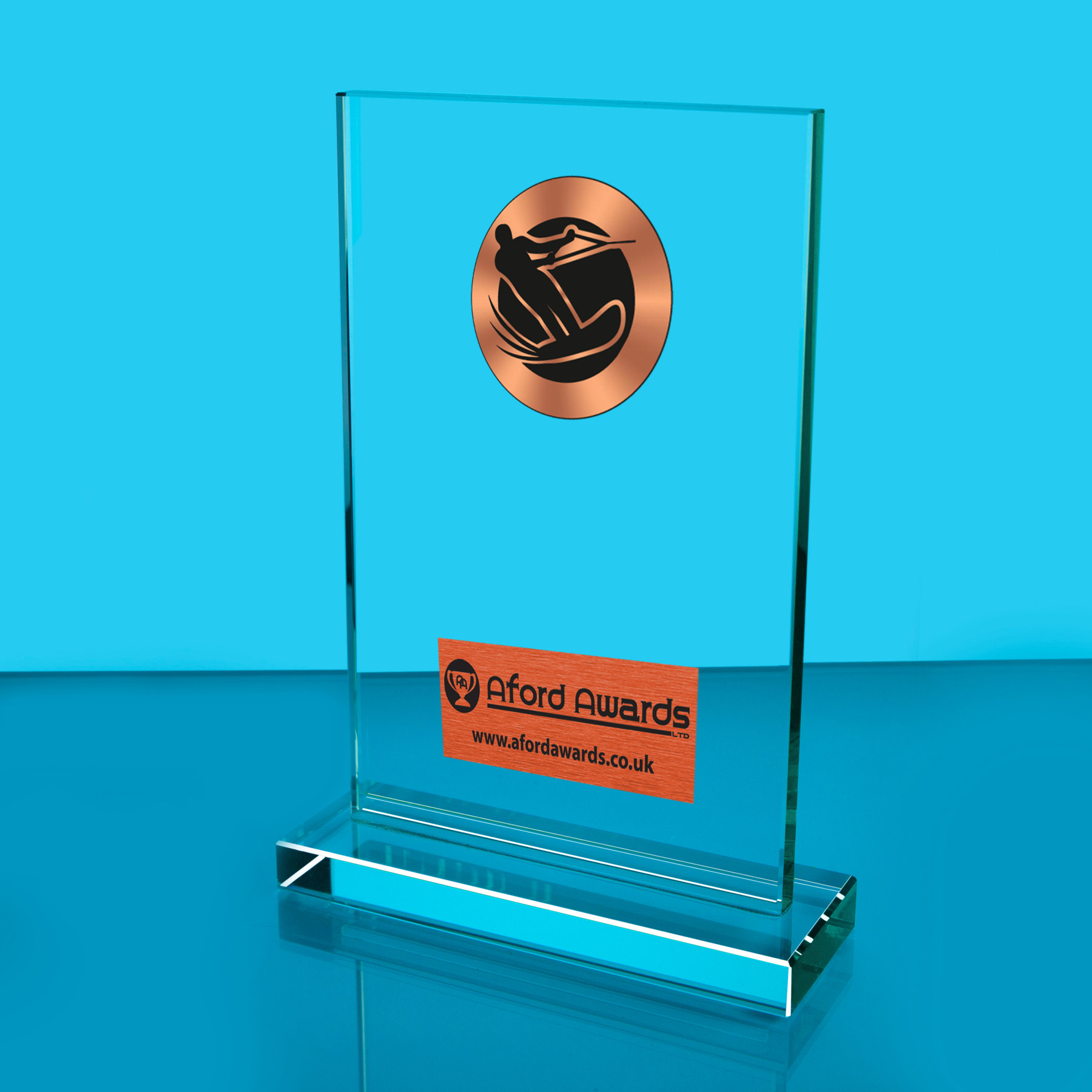 Water Skiing Thick Glass Plaque with Black Presentation Box