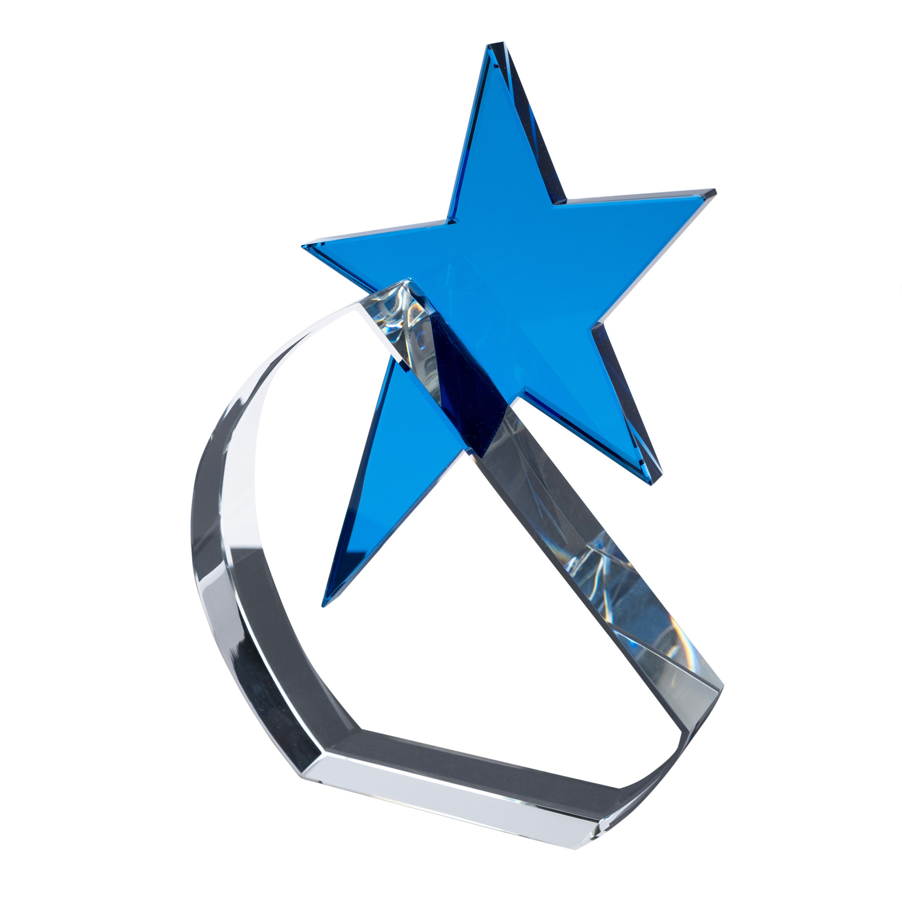 Clear Crystal Award with Blue Star in Black Presentation Box