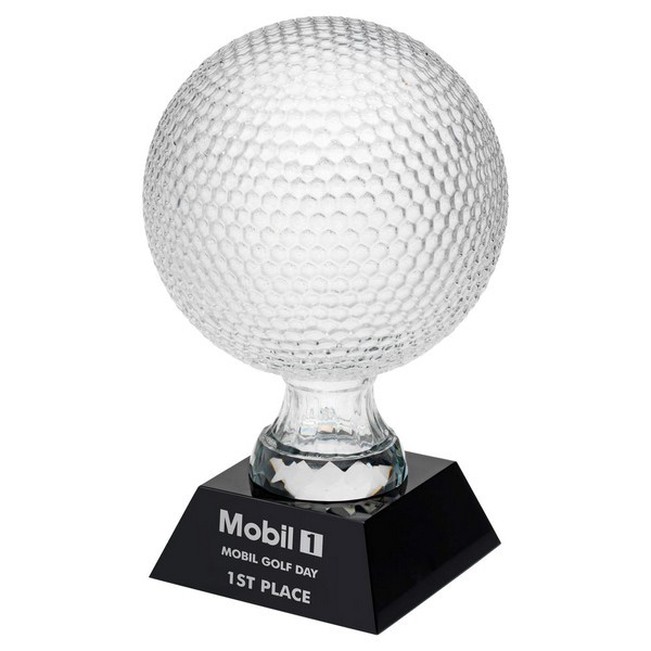 Clear Glass Golf Ball On Black Base 