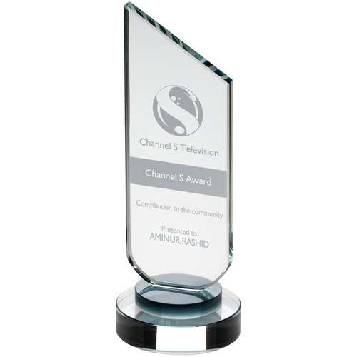Clear Glass Plaque with Black Neck and Round Base