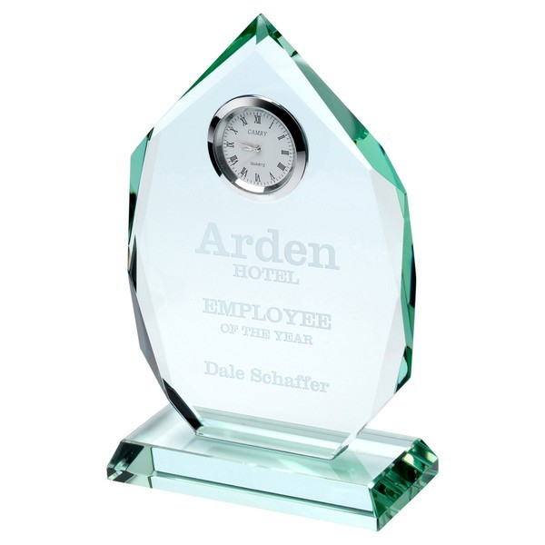 Jade Glass Diamond Plaque with Clock