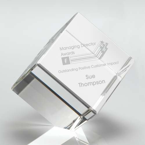 Clear Glass Cube Paperweight in Box