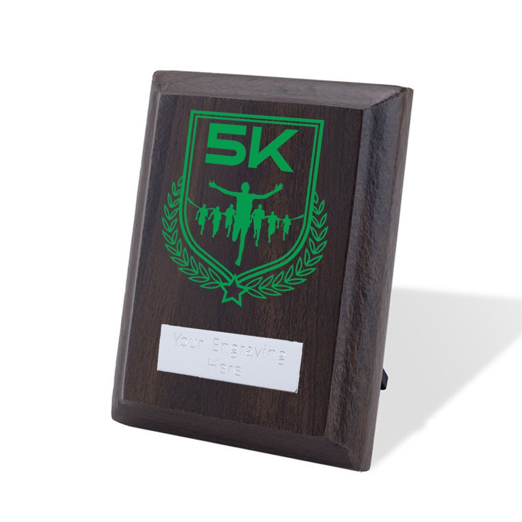UV Colour Printed 5K Run Walnut Plaque with Strut