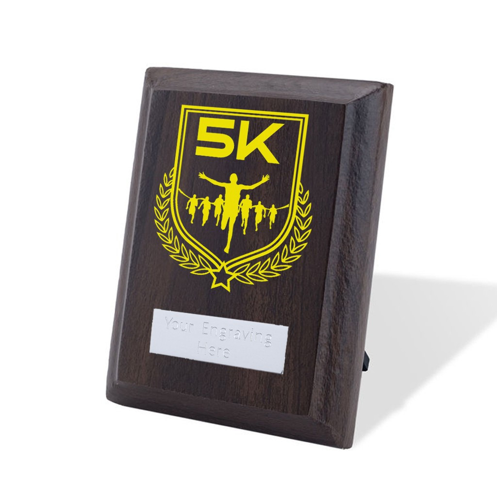 UV Colour Printed 5K Run Walnut Plaque with Strut