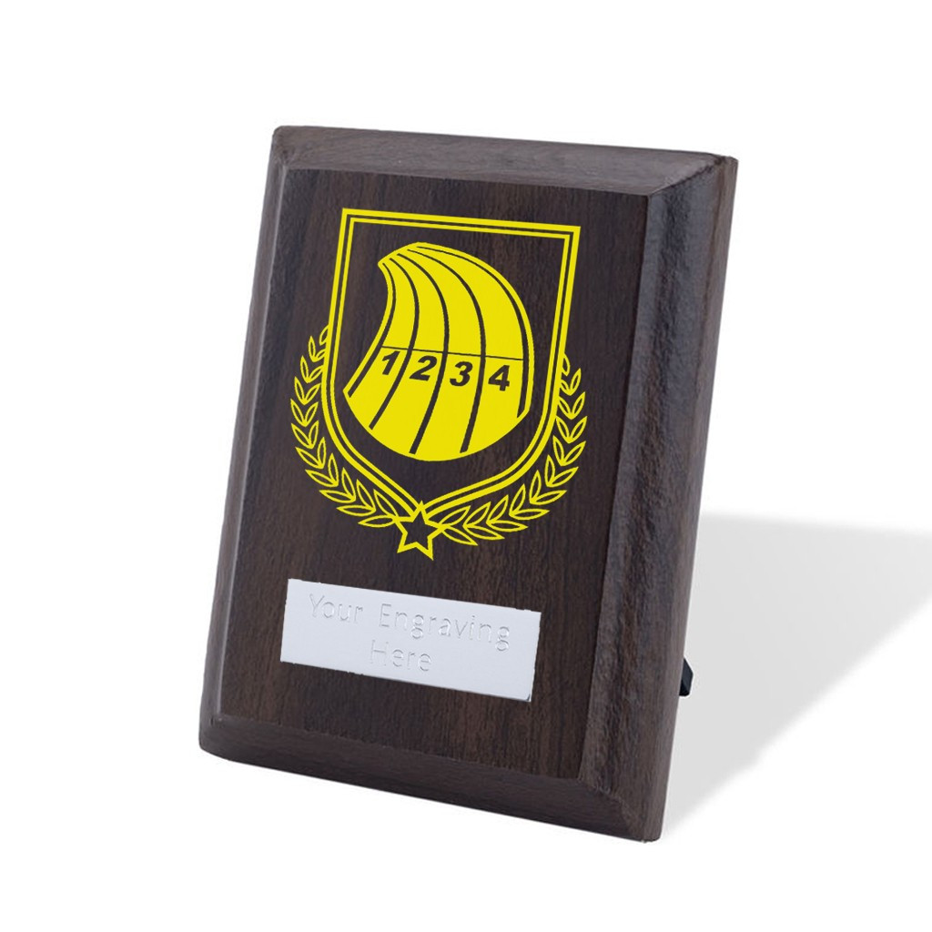 UV Colour Printed Athletics Walnut Plaque with Strut