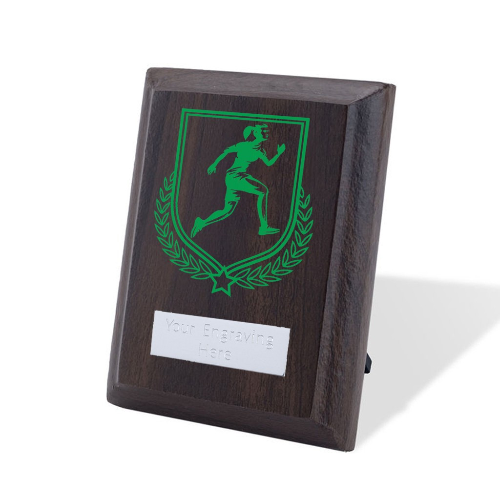 UV Colour Printed Female Running Walnut Plaque with Strut