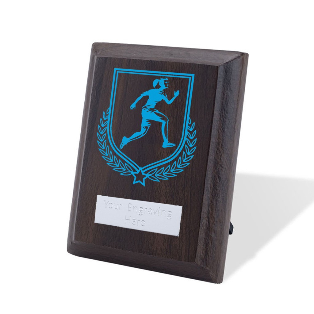 UV Colour Printed Female Running Walnut Plaque with Strut