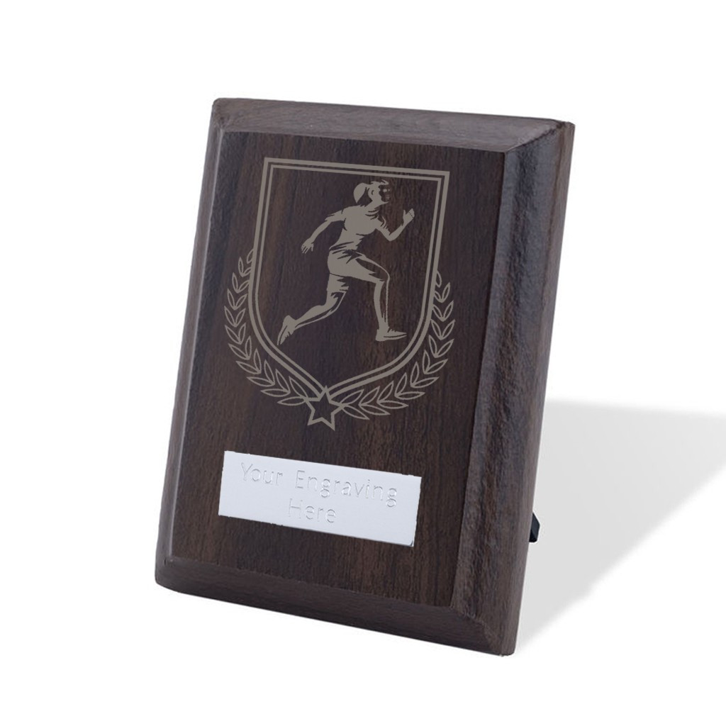 UV Colour Printed Female Running Walnut Plaque with Strut