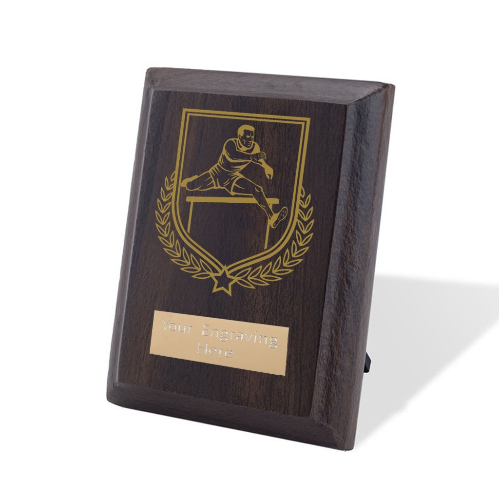 UV Colour Printed Male Hurdles Walnut Plaque with Strut