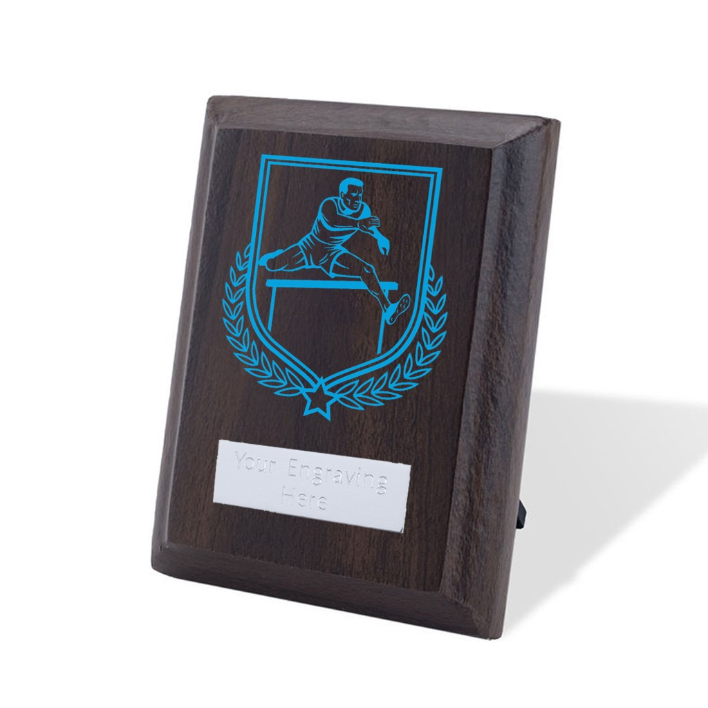 UV Colour Printed Male Hurdles Walnut Plaque with Strut