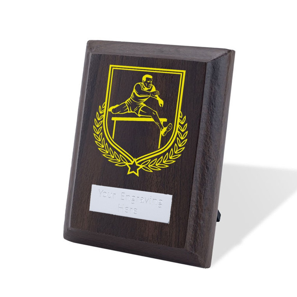 UV Colour Printed Male Hurdles Walnut Plaque with Strut