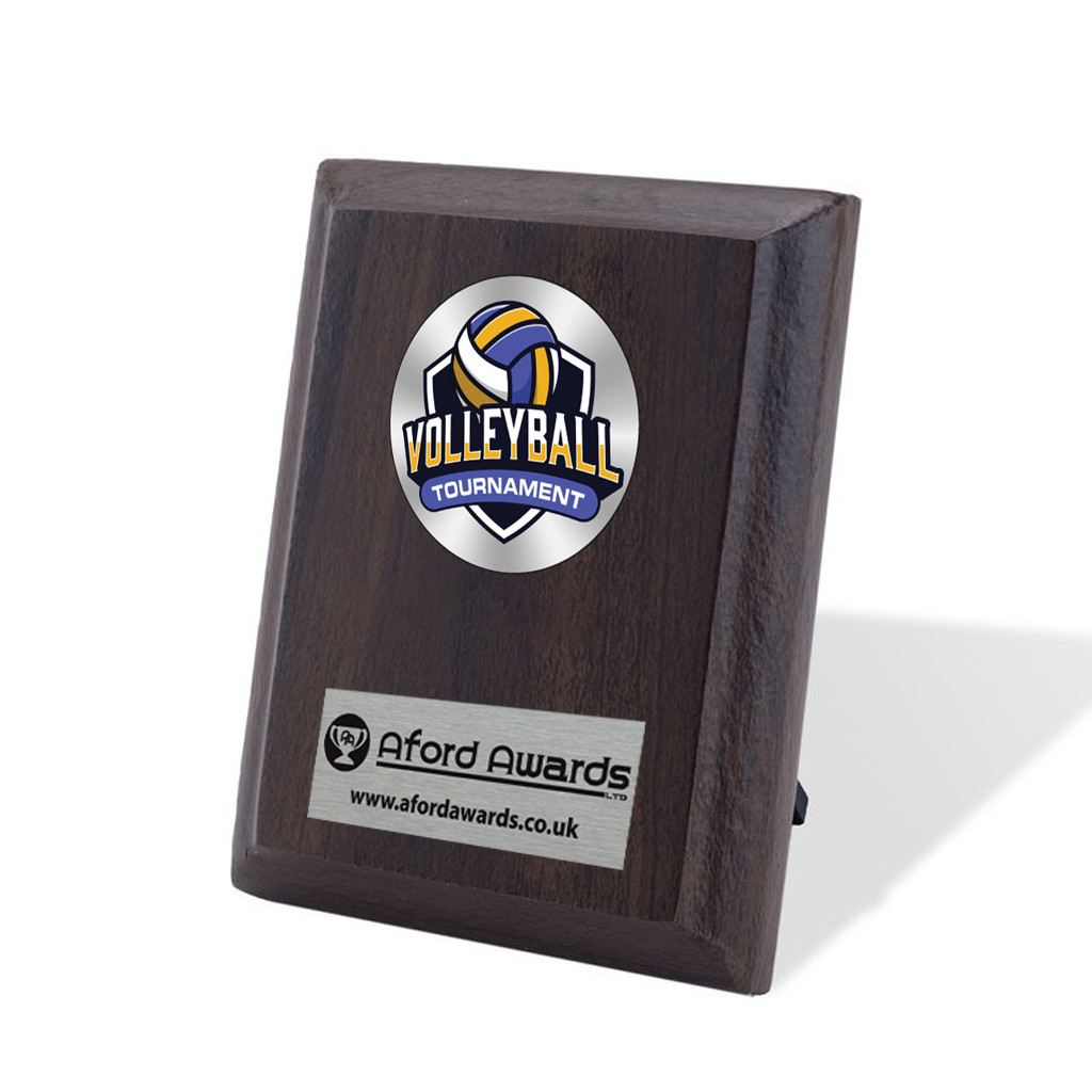 Beach Volleyball Walnut Plaque with Strut