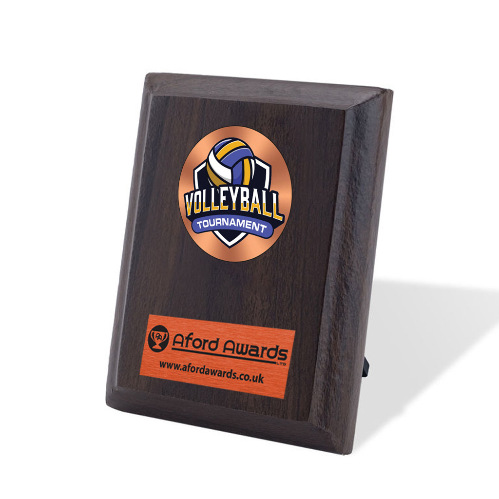Beach Volleyball Walnut Plaque with Strut