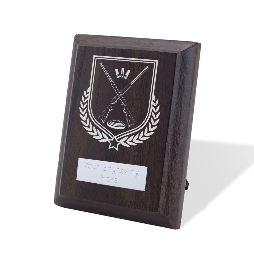 UV Colour Printed Clay Pigeon Shooting Walnut Plaque with Strut