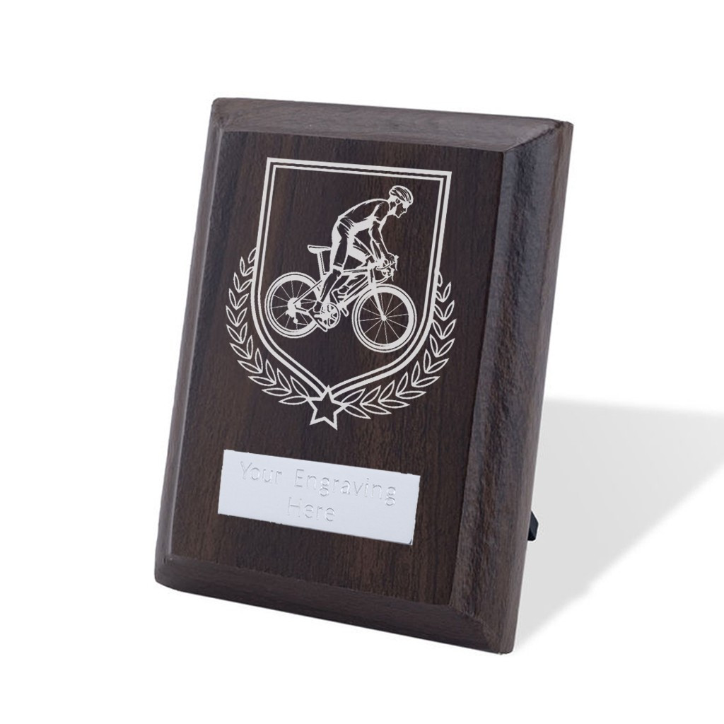 UV Colour Printed Cycling Walnut Plaque with Strut