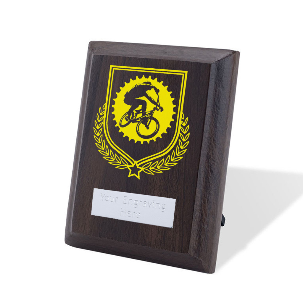 UV Colour Printed Cycling Walnut Plaque with Strut