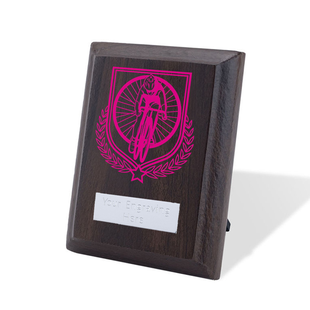 UV Colour Printed Cycling Walnut Plaque with Strut