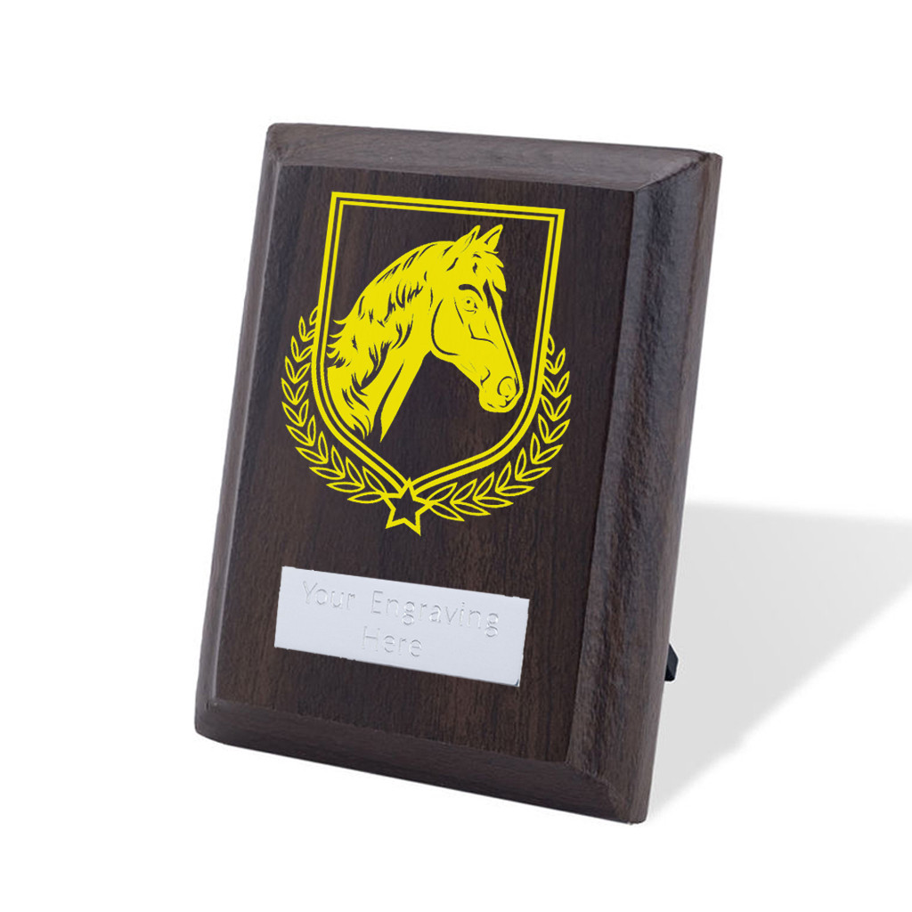 UV Colour Printed Equestrian Walnut Plaque with Strut