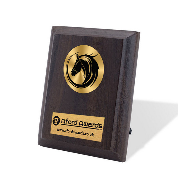 Equestrian Walnut Plaque with Strut