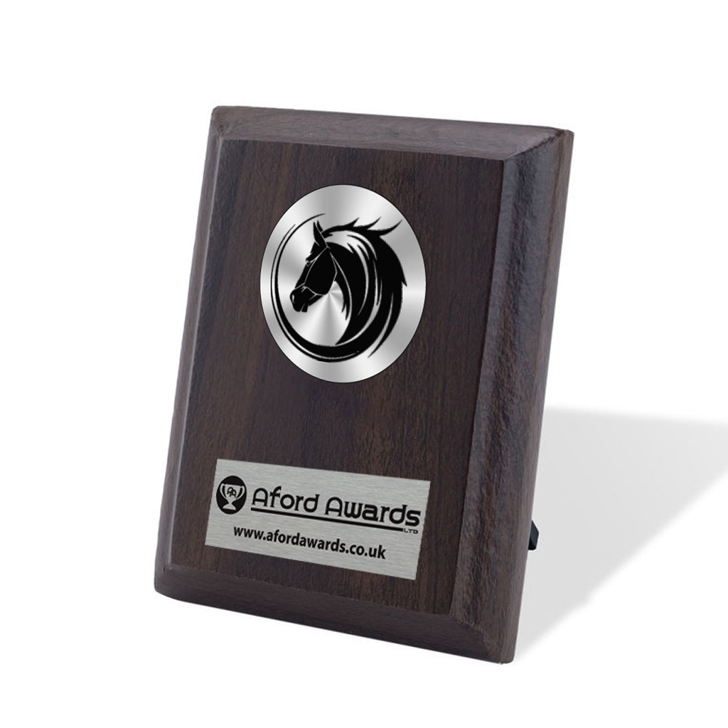 Equestrian Walnut Plaque with Strut