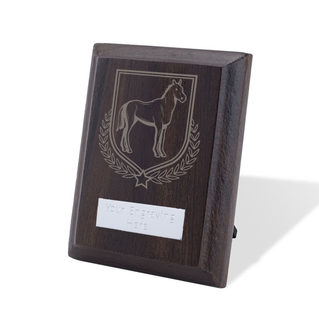UV Colour Printed Equestrian Walnut Plaque with Strut