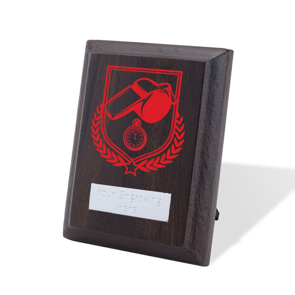 UV Colour Printed Football Referee Walnut Plaque with Strut