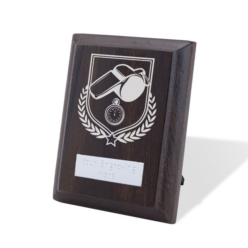 UV Colour Printed Football Referee Walnut Plaque with Strut
