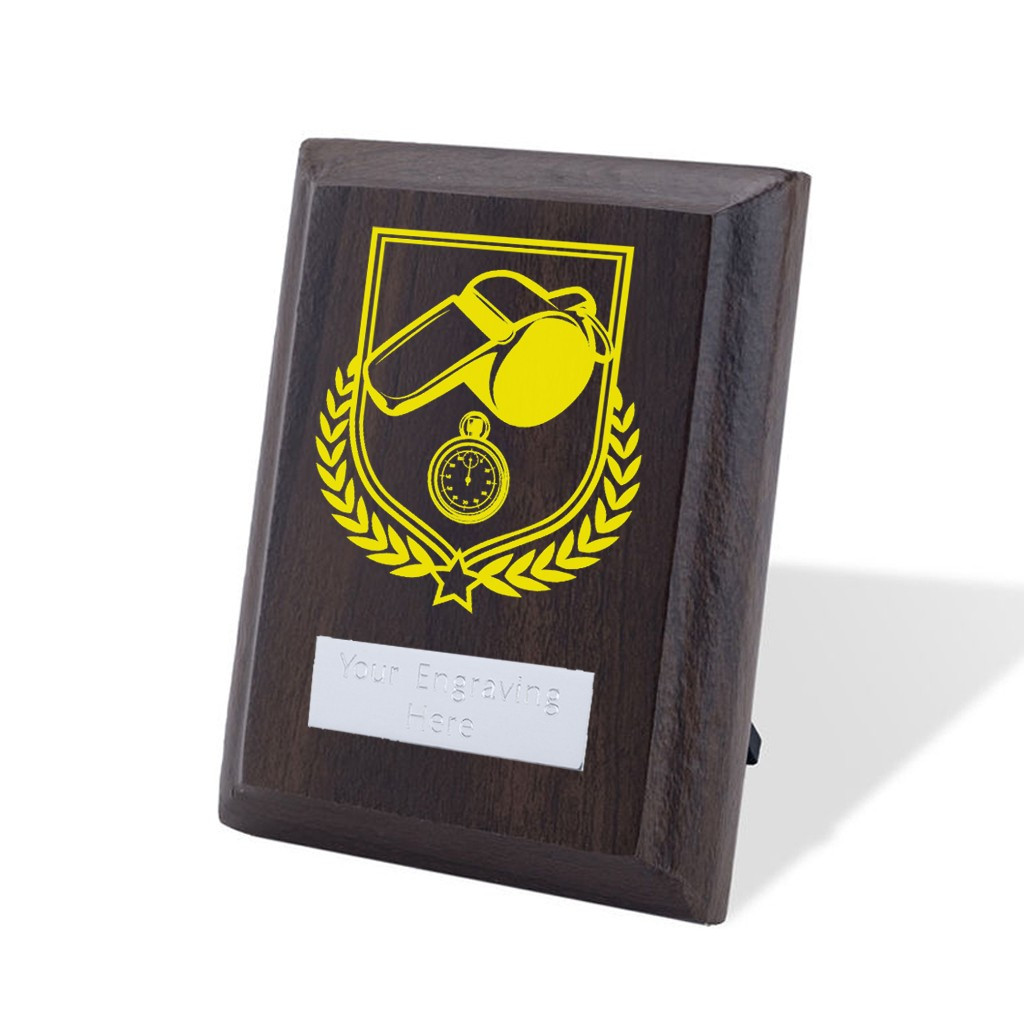 UV Colour Printed Football Referee Walnut Plaque with Strut