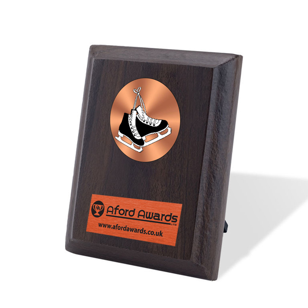 Ice Skating Walnut Plaque with Strut