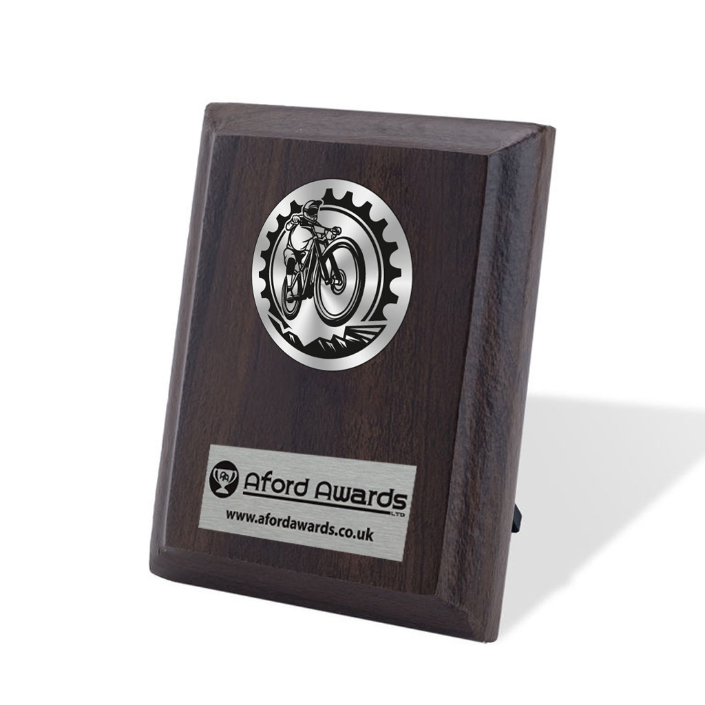 Mountain Biking Walnut Plaque with Strut